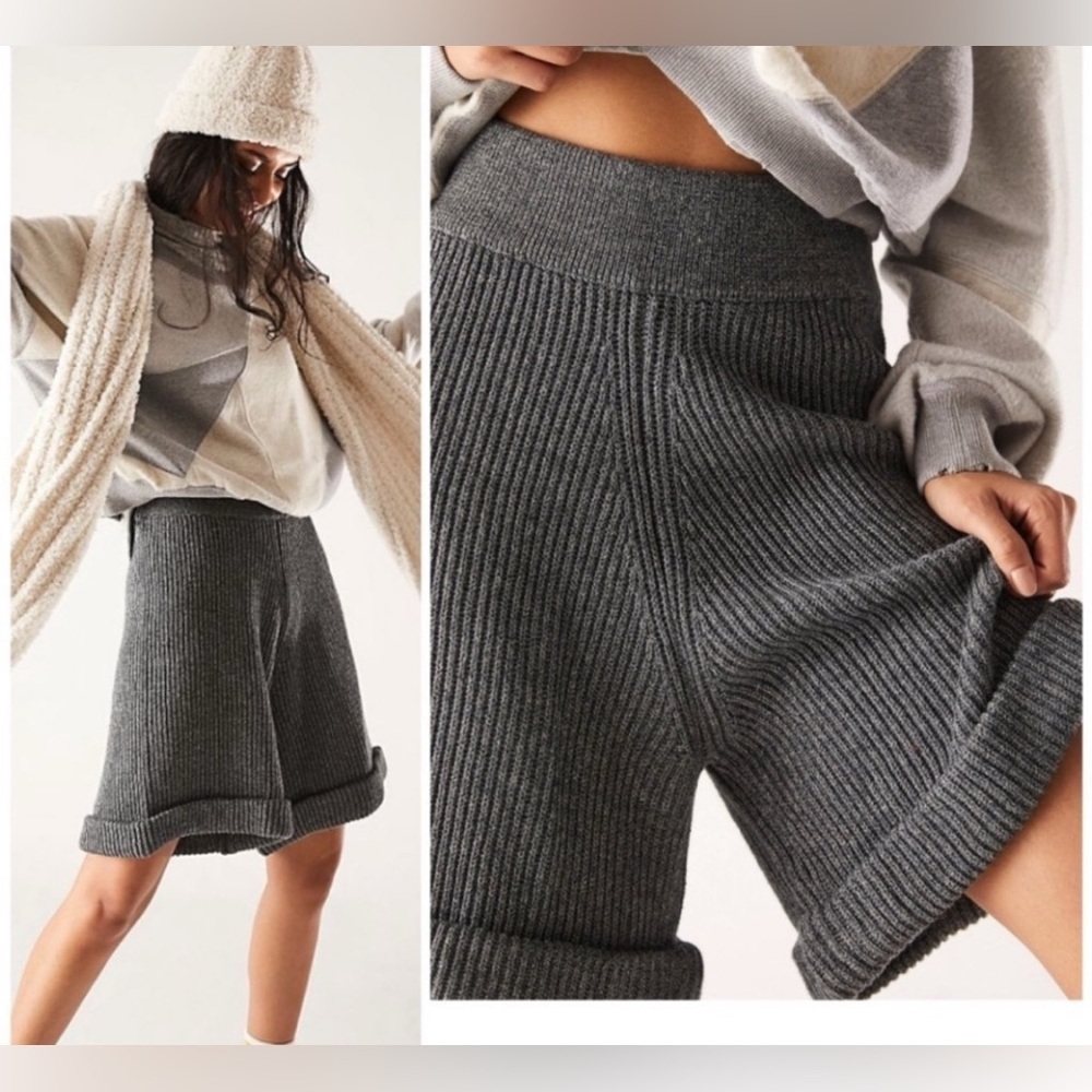 Free People Pacha Rib Knit Shorts Black Pepper Gray M | NWT